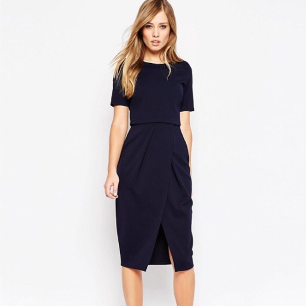 ASOS Double Layer Textured Wiggle Dress- Navy sz 0